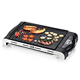 LEBENLANG Barbacoa eléctrica de mesa con protección contra salpicaduras y termostato digital |  Barbacoa eléctrica para balcón y interior |  Placa eléctrica teppanyaki