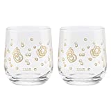 THUN - Juego de 2 Vasos con Adornos Dorados - Navidad - Accesorios de Cocina - Línea Gold Icons - Vidrio, Oro 24 K - Ø 8,7 cm