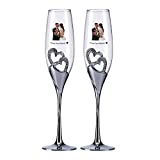 Copas de fotos Copas personalizadas Copas de vino de cristal Boda Día del padre Día de Navidad para mujeres (pareja plateada)