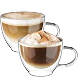 Ecooe 350ml * 2 Tazas de Café de Doble Vidrio Borosilicato, Tazas de Café de Doble Pared con Asa, Tazas de Doble Vidrio para Té, Café, Latte, Capuchino, Espresso, Jugo