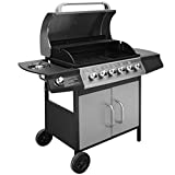 Festnight Barbacoa Gas, Barbacoa BBQ y Parrilla Gas 6+1 Quemadores Negro y Plata