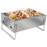 VAZILLIO Barbacoa de carbón portátil de Acero Inoxidable para 3-5 Personas, Parrilla de Barbacoa Reforzada, Mesa Plegable Barbacoa de carbón para Picnic, Viajes, Jardín, Camping