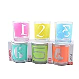 Cerve Pack de 6 Vasos Agua Refresco Copa Cóctel Números con Decoración Multicolor 22cl
