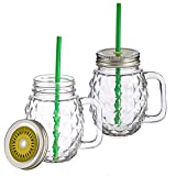MamboCat Set de 2 vasos Sole con asa, tapa y pajita, color verde, 480 ml, vasos de cristal para batidos, cócteles, Ice-Tea & Co I Vivalto vasos con asa de rosca