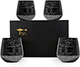 SKY FISH Copas de vino de acero inoxidable - Juego de 4 copas de cóctel negras sin tallo (500 ml).