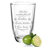 GRAVURZEILE Montana Juego de 2 vasos de ginebra - 3G Grillen Geiles Wetter Gin Tonic - Regalo divertido para papá, colegas, amigos, niñas y familia, vasos de ginebra - Juego de regalo para fiestas