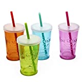 CREOFANT Set de 4 Copas de Cóctel con Pajitas y Tapa, Ideal para Fiestas Hawaianas y Fiestas en el Jardín, 250ml