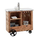 LONI - Carrito Bar Vintage de Madera Maciza con Tapa de Aluminio, Práctico Carrito para Cocina, Salón y Comedor, 102 x 94 x 43 cm (Ancho x Alto x Fondo)