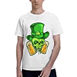 Camiseta de cerveza con dos vasos de calavera de San Patricio para hombre, cuello redondo informal, mangas cortas de algodón, blanco, XL