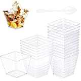 Xingsky 50 Piezas Vasos de Postre con Cucharas, Vasos de Postre de Plástico de 60ML Vasos de Postre de Plástico Reutilizables, Vasos de Postre Transparentes, para Postre, Pudín, Mousse, Helado
