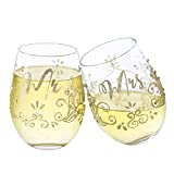 NymphFable - Juego de 2 copas de vino sin tallo de colores, corona pintada a mano, regalo de cumpleaños, boda, 520 ml