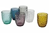 Villa d'Este Home Tivoli Geometrie Juego de Vasos de Agua de Cristal de Colores con Relieve, 240 ml, Multicolor, 6 unidades