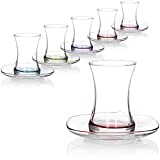 com-four® Juego de 12 vasos de té, vasos de té turco con platillos, Çay oriental original en colores brillantes