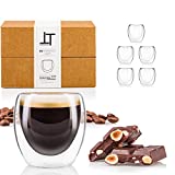 Tempery ✮ Tazas de café de vidrio de doble pared - 80ml - Juego de 6 tazas de café de vidrio de doble pared - Tazas de café de vidrio originales y modernas y regalo perfecto para cualquier ocasión