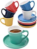 Juego de 6 Tazas de Café Espresso con Plato - Cerámica - De Colores - Con Caja de Regalo - 70ml