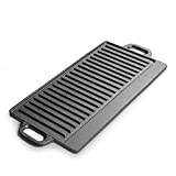 MSDFNSQ Placa de Barbacoa de Hierro Fundido, Parrilla Reversible de Gas o Carbón, Recipiente para Hornear Rectangular Doble Cara / Ranura + Liso, Negro, para Asar Bistec, Pollo o Verduras, ETC 44 × 23 × 2cm