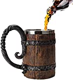 XKONG Jarra de Cerveza Hecha a Mano, Madera, 550ml, Simulación de Resina, Doble Capa de Jarra de Cerveza, Cerveza, Cerveza, Cerveza, Cerveza, Jarra de Cerveza, Fiesta, Hogar, Bar