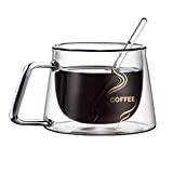 Vasos de doble pared OMVOVSO de 200 ml con asa y tazas de espresso, taza elevada, taza de borosilicato, taza personalizada, transparente