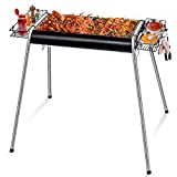 Barbacoa de carbón portátil VAZILLIO para 6-10 personas, barbacoa y parrilla de acero inoxidable reforzado, 2 alturas ajustables, barbacoa de carbón desmontable para picnic, viajes, jardín, camping