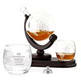 Decantador de whisky de vidrio Maverton - Grabado personalizado - Jarra de globo de 850 ml + 2 vasos de whisky - Regalo para hombres - Cumpleaños