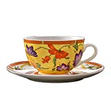 COLiJOL Trofeo Juego de taza de café y platillo de cerámica, 6.12 oz / 180 ml Tazas de coco de la tarde Tazas de coco con asa Desayuno Taza de té Bebidas para café expreso Ta