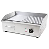 vertes 3000 W Plancha de parrilla eléctrica profesional, acanalada / lisa (Temperatura máxima 300 ° C, Trampa de grasa, Superficie de parrilla de hierro fundido 55 x 35 cm)