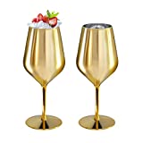 Copas de vino DoimoFlair metalizadas doradas en plástico irrompible copa de vino espumoso 47 cl Juego de 2 piezas.