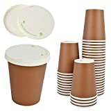 PCS 50 TAZAS EN CARTON HAVANA DE 350 ML DIMENSIONES H 11 CM X 9 DIAMETRO + PCS 50 TAPAS DE PAPEL CON AGUJERO IDEAL PARA CAFÉ, CHOCOLATE Y CAPPUCCINO