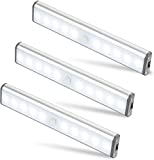 MOSTON Luz LED Magnética USB Recargable | 10 LEDs, Sensor de Movimiento, Automática. Ideal para Gabinetes, Unidades de Pared, Despensa. Portátil, inalámbrica, sin baterías, se conecta a cualquier lugar Paquete de 3...