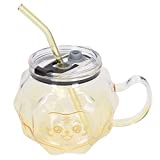 Pwshymi Taza de café, imágenes de dibujos animados, taza de leche de vidrio de plástico, simple, práctica, resistente al desgaste, con mango de paja, vidrio para cumpleaños para el hogar (# 1)