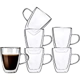 UMIZILI Juego de 6 vasos de doble pared de 283,5 g, tazas de café y tazas de té de vidrio con asa, sin plomo