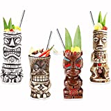 Vinbcorw Vasos Tiki - Vasos de Cerámica - Tiki Bar - Tazas Tiki - Coloridos para una Fiesta de Cóctel Decoración de Cóctel Estilo Tiki Ideal para Bares, Fiestas Temáticas Tiki, Fiestas de Halloween, A4