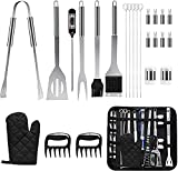 Kit para Barbacoa 25 Piezas Juego de Barbacoa Accesorios de Acero Inoxidable Accesorios para Barbacoa con Termómetro de Cocina y Guantes para Horno Herramientas para Parrilla con Bolsas de Tela Oxford Herramientas para Barbacoa para Hombres y Mujeres