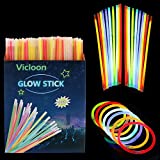 Vicloon Luminous Wristbands, 100 piezas de barra de brillo fluorescente, coloridas barras de brillo a granel con conectores para fiesta, celebración y carnaval (Glow2)
