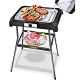 Aigostar Lava Pro - Barbacoa sin humo, barbacoa eléctrica con patas y mesa de exterior.  Antiadherente con bandeja extraíble