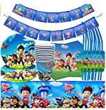 LOISING Juego de vajilla de cumpleaños con platos, vasos, servilletas, mantel, pajitas y banderolo