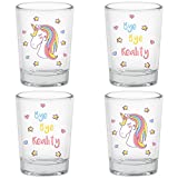 Bye Bye Reality - Copas de licor con unicornio, 5 cl, juego de 4, escrito "Bye bye reality" (idioma italiano no garantizado)