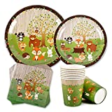 Suministros de fiesta de cumpleaños para niños con tema de animales Amycute, platos de animales, vasos, servilletas para fiesta de cumpleaños de niños