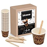 1000 tazas de café de papel biodegradable, tazas de 75 ml + 1000 cucharas de madera de abedul (marrón)