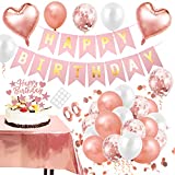 Decoraciones de cumpleaños de oro rosa, 28 piezas Decoraciones de globos de cumpleaños de oro rosa, Feliz cumpleaños de oro rosa, Globos de confeti, Feliz cumpleaños de oro rosa, Globos de cumpleaños de niña mujer
