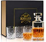 KANARS Botellas y vasos de whisky, decantador de whisky de cristal, 5 piezas, botella de 750 ml con 4 vasos de 300 ml, hermoso regalo