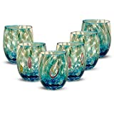 Gocce di Murano Set 6 Copas Rainbow Lluvia en vidrio soplado de Murano 300 ml Hecho a mano de colores Pack de 6 Elegantes y preciosas copas para agua (Acquamare, 6)