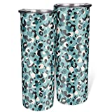 Cyliyuanye Taza de viaje con estampado de leopardo azul, acero inoxidable, con pajita aislada, para el hogar, la oficina, la escuela, multicolor, 600 ml