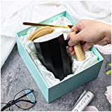 Tazas de Té - KLEHOPE Tazas de Café de Cristal con Tapa y Mango de Madera - Taza de Capuchino Reutilizable, Fácil de Limpiar, con Cuchara Dorada (400 ml)