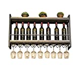 WUWUDIT CESULIS - Botellero de madera, estilo retro, en metal, con portabotellas colgante para vino y botellas de vino y copa de vino (dimensiones: L100 x P20 x H55 cm)