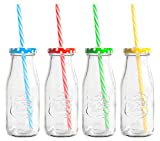 Royal Leerdam 15095 Pack de 8 Botellas de Leche Decoración con Pajita Cl30, Vidrio, Multicolor