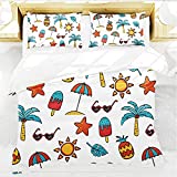 Juego de funda nórdica impresa en 3D 220X240cm / Helado de dibujos animados y vasos de sol / Juego de cama Funda nórdica de microfibra suave con cierre de cremallera y 2 fundas de almohada
