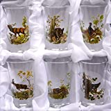 GTK - Juego de 6 vasos de grappa con cuernos y trofeos de madera de KRUMHOLZ - altos - con decoración de caza coloreada con seda 2 cl