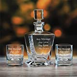 Juego de 2 vasos de whisky de 326ml con grabado personalizado y decantador cónico cuadrado de 750ml