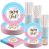 Trailer Gender Reveal Party Plates, 24 Guest Baby Shower Plates, Gender Reveal Supplies con vajilla, vasos de papel, servilletas de papel
